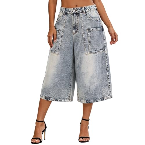 Short en jean femme jambes larges denim boyfriend look rétro délavé
