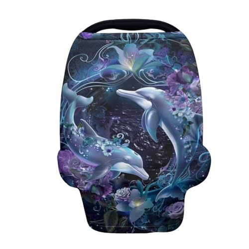 Image of Youngerbaby Dolphin Flower Nursing Cover Carseat Canopy Car Seat Covers for Babies Mom Breastfeeding Scarf Infant Multi Use Cover for Baby Stroller Shopping Cart Feeding High Chair