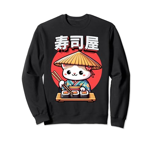 Japonés Kawaii Anime Gato Sushi Sudadera