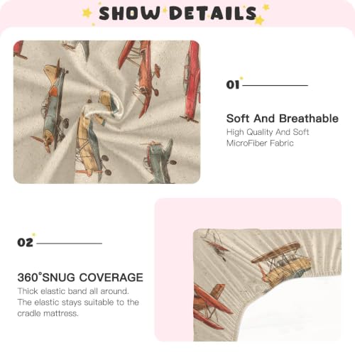 Image of Airplane Planes Vintage Crib Sheets Soft Breathable Fitted Baby Crib Sheets Mattress Cover for Girls Boys, 52 inch x 28 inch x 9 inch