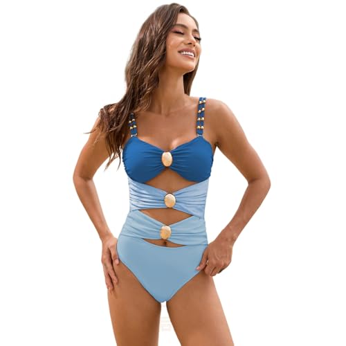Maillot de bain une pièce uni pour femme avec découpe amincissante et col V sexy