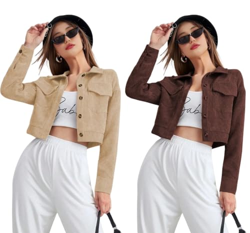 Image of SMOWKLY Womens Casual Cropped Full Sleeve Button Down Korean Style Jacket