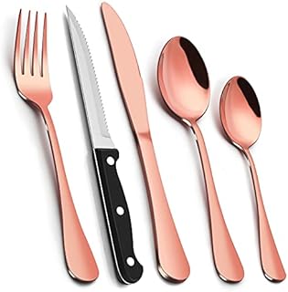 30 Piece Rose Gold Cutlery Set with Steak Knives, Homikit Stainless Steel Flatware Silverware Sets Service for 6, Elegant Tableware Set Included Knives Forks Spoons, Mirror Polished, Dishwasher Safe
