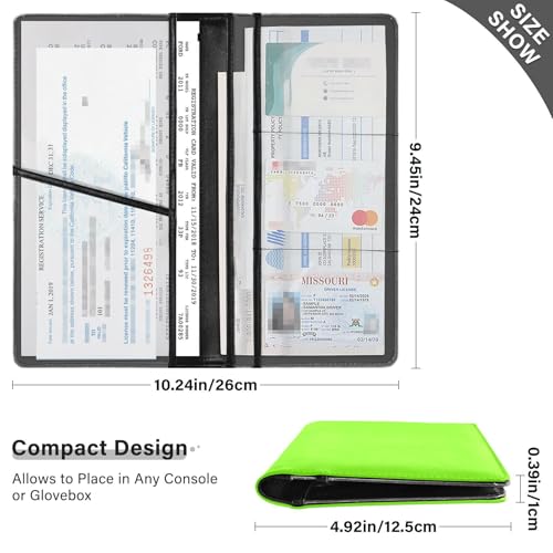 Lawn Green Chartreuse Solid Color Pure Plain Leather Registration and Insurance Card Holder Car Essentials for Documents, Cards, License3
