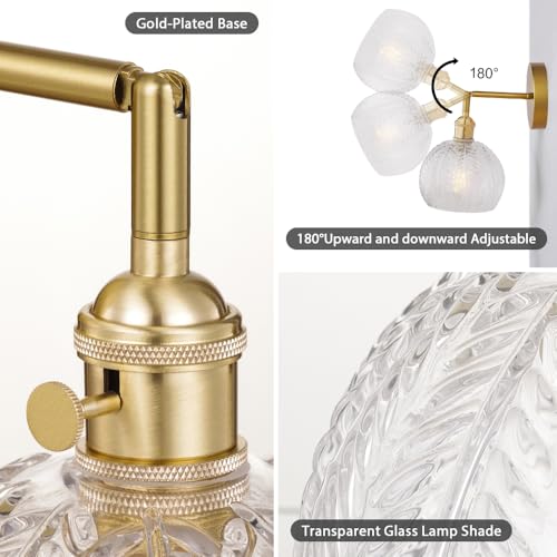 Image of Cerdeco Vintage Wall Sconce with Transparent Leaf Glass Shade,180Adjustable Arm and Golden Base,Modern Indoor Wall Light Lighting for Bedroom