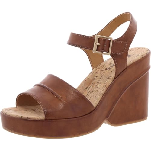 KORKS Womens Buckle Cork Wedge Heels Brown 11 Medium (B,M)