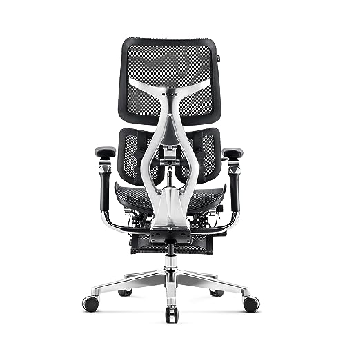 Brave V-Kinetic Sedia da ufficio Poltrona da Scrivania Ergonomica con Poggiapiedi Braccioli 5D Rete Supporto lombare Sedile regolabile Portata fino a 120 kg Nero - Sedia gaming - Immagine 4