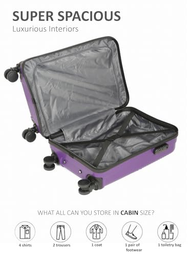 Image of Teakwood Small Size 8 Wheels Trolley Bag, Hard Cabin with Zipper Closure, Adjustable Push Button & Cross Side Strap, Number Lock System 360 Degree (Small, Purple)