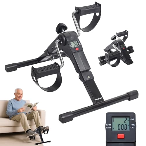 PORTENTUM Pedal exerciser for elderly – Foldable – LCD display 5 functions – Compact arm and leg trainer with adjustable resistance – Portable design ideal for home use as a mini exercise bike