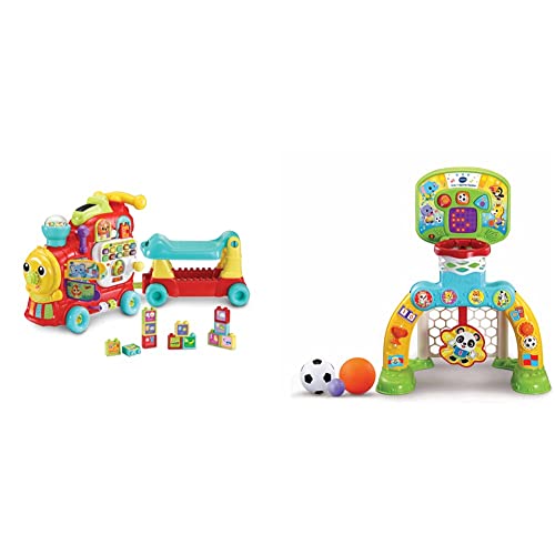VTech 4-in-1 Alphabet Train, Baby Walker with Lights, Sounds and Songs & 3-in-1 Sports Centre, Baby Interactive Toy with Colours and Sounds, Educational Games for Kids (Yellow/Blue)