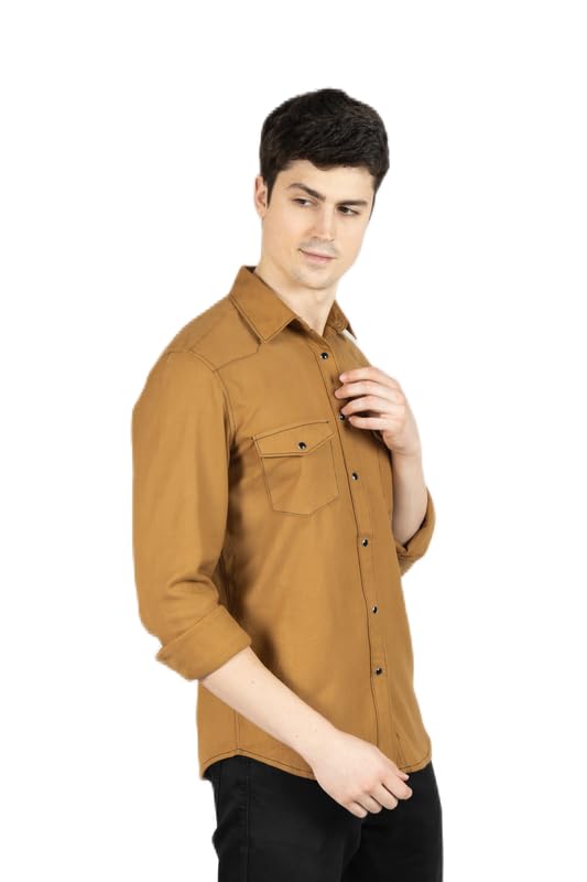 OZMODMen's Casual Plain Slim Fit Cotton Full Sleeves Cargo Shirt