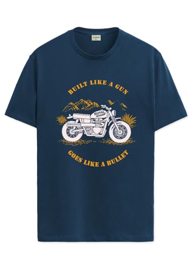 Image of ADRO Men's Royal Bike Design Printed 100% Cotton T-Shirt - Regular Fit, Printed T-Shirts for Men