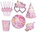 Kit de Décoration Bébé Ensemble de 36 pièces Vaisselle en Carton Jetable Fille Rose Fête Prénatale Baby Shower Anniversaire Baptême Assiettes Accessoires Gobelets Chapeaux Pailles Lunettes Sifflets