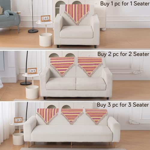Image of HOKIPO 'Artisan Boho Series' Sofa Backrest Cover with Tassel | 450 GSM Thick Cotton Acrylic Jacquard Fabric Backrest Mat, Size 55x80 cm, Ruby Red (IN-900-A6)