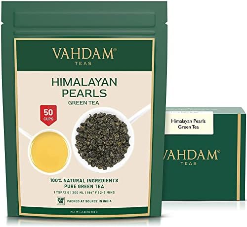 VAHDAM, Himalayan Pearls Green Tea Leaves | 3.53 Oz (50 Cups) | Pure Green Tea Loose Leaf | Brew As Hot Tea Or Iced Tea