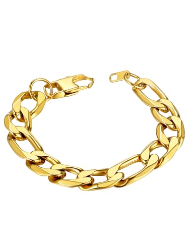 Gold Men and Womens Figaro Bracelets 13mm 8.3/'' Chunky Chain