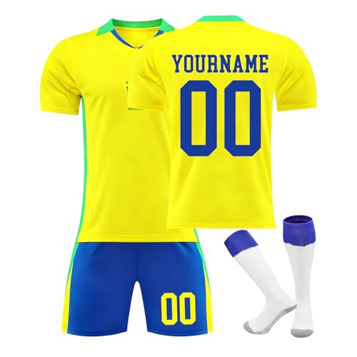 Genérico Brasil Camiseta Futbol Personalizadas Hombres y Niño, equipación Fútbol Deportivo Entrenamiento con Conjunto Top Pantalón Corto y Calcetines Regalo de Fútbol,chándal de Hombre