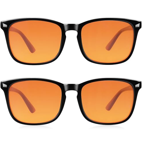 Vbewo 2 Packs Professional Sleep Glasses with 98.7% Blue Light Blocking Dual AR Coatings Amber Lens, Computer Gaming Glasses for Men Women, Anti Fatigue & Eye Strain