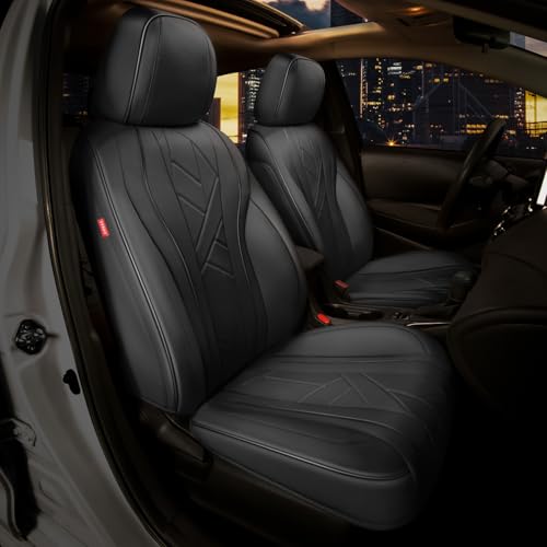 CAAP Driven Touring Series Leatherette Front Row Set Seat Covers Universal for Cars Trucks SUV, Black, CA-SC-Touring-F-BK