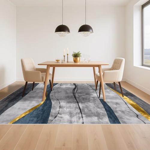 Tapis rectangle anti dérapant gris doré 160x230cm abstrait sur mesure - 6