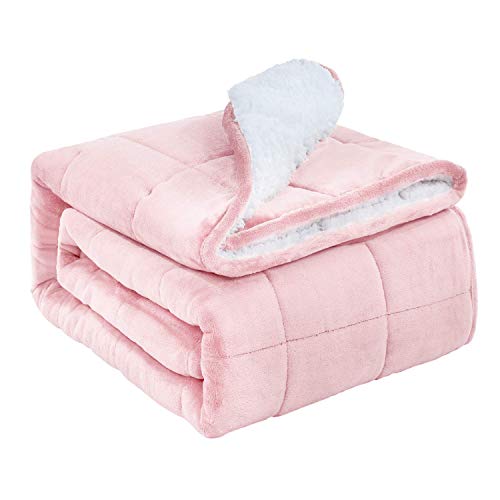 BUZIO Sherpa-Fleece-gewichtete Decke für Erwachsene, 6,8 kg, dicke flauschige Bettdecke mit weichem Plüsch-Flanell, doppelseitig, gemütlich, flauschig, 121,9 x 182,9 cm, rosa Cover
