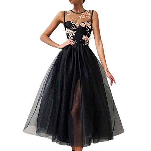 Votuleazi Dames Robe Jupe Femme Maille Robe Taille Haute Midi Manches Longues/Epaules Dénudées Fille Contrôle du Ventre Eté Fête Vêtements Cocktail (Noir 4, M), (XB01) Cover