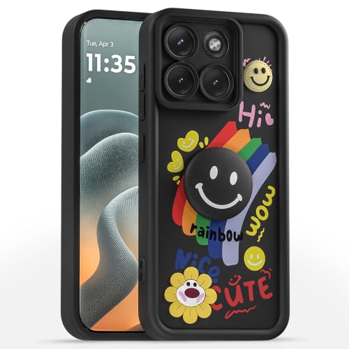 Image of Pikkme Back Cover for Motorola Moto Edge 70 Fusion 5G | Soft Silicone| Cute Rainbow Smile & 3D Cartoon Flower Design | Shockproof Raised Camera Protection Bumper Case (Black)