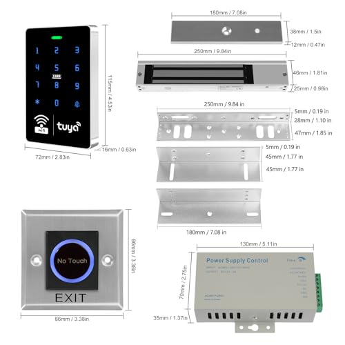 XYBkey WiFi TUYA Complete Security Access System Kit with Waterproof RFID Touch Keypad Door Lock, Smart Remote Door Opener, App,600-Pound Electric Magnetic Lock + ZL, Metal Sensor Switch, Doorbel