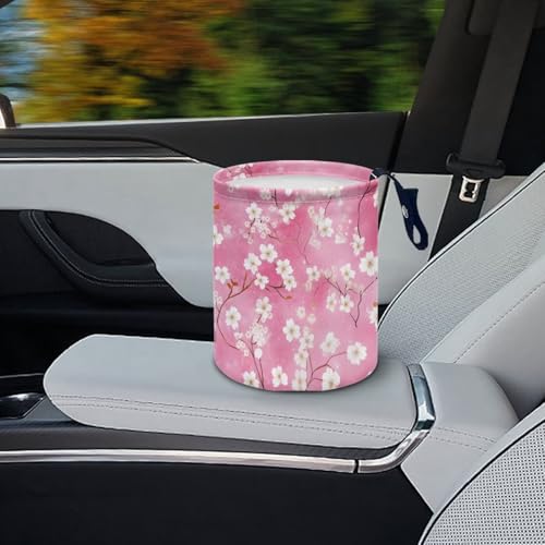 Image of Pink Flower Trash Can for Car Garbage Can for Back Seat Leak Proof with Adjustable Buttons Cars Accessories for Women Interior
