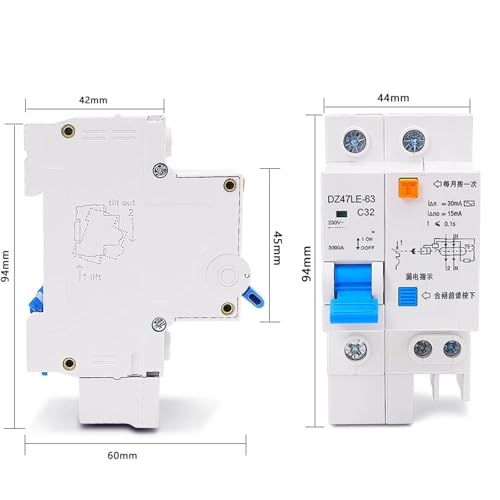 Interruptor diferencial DZ47LE-63 20A 1P+N para protección de sobrecarga 5