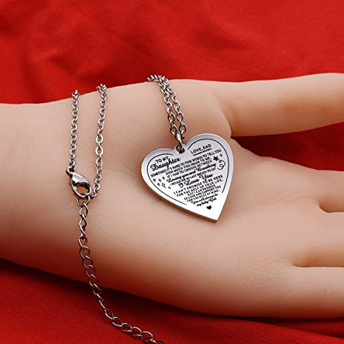 Vimiew Mother Father To Daughter Necklace Inspirational Mother's Day Gifts (Love From Dad Heart Necklace - Some Times It's Hard To Find Words To Tell You How Much You Mean To Me #TOP3
