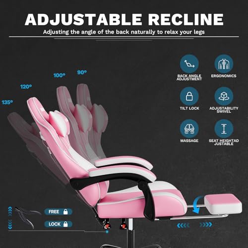 Image of Ergonomic Video Gamer Chairs Gaming Computer Chairs Gamer Chairs for Adults Massage Lumbar Support Swivel Height Adjustable Headrest Backrest