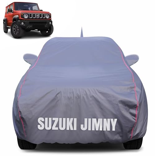 Image of 100% Waterproof Car Body Cover for Maruti Suzuki Jimny with Mirror Pocket (Heat & UV Resistant, Triple Stitched, Soft Lining, Bottom Elastic & Piping) Grey