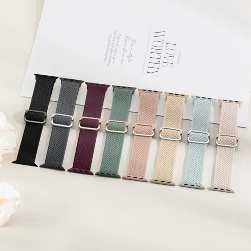 Image of 8 Pack Braided Stretchy Solo Loop Compatible with Apple Watch Bands Women