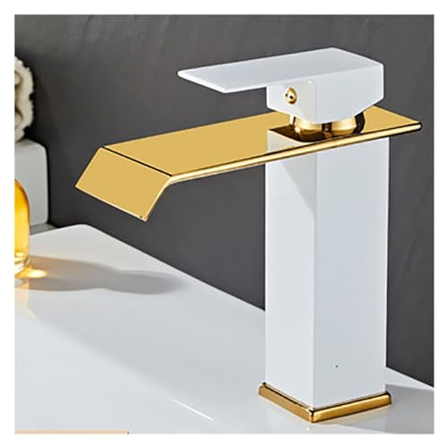 Robinet de lavabo cascade blanc or mitigeur de salle de bains pour meuble vasque