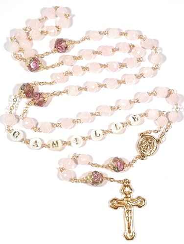 Chapelet en Quartz Rose Personnalisé - Idée Cadeau Communion et Baptême