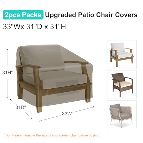Image of 2 Pack Outdoor Patio Chair Covers Waterproof 33 inchWx31 inchDx31 inchH, Brown | Patio Furniture Covers Protect from Rain, Dust & UV; Heavy-Duty Oxford Fits Lounge, Deep Seat & High Back Chairs on Lawns
