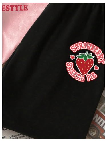 Image of SweatyRocks Girl's 2 Piece Outfits Strawberry Graphic Short Sleeve Tee and Shorts Set Sweatsuit