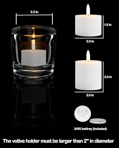 Image of Gmnee 2 inchx2 inch White Flameless Votive Candles with Remote Timer, 400+Hours Small Battery Operated LED Candles Flickering for Wedding, Party, and Holiday Decoration