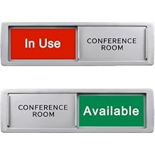 Conference Room In Use/Available Sign - Magnetic Door Slider, 7"x2" Non-Scratch Office Door Sign with Privacy Slider for Meeting Rooms, Offices, Restrooms - Silver