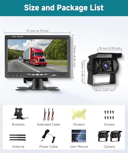 Image of Wireless Backup Camera Kit, Sellrich Reverse Camera with 7 Inch 1080P IPS Monitor 2 Cameras, Support DIY Parking Line BSD Image Flip IR Night Vision Waterproof Rear View Camera