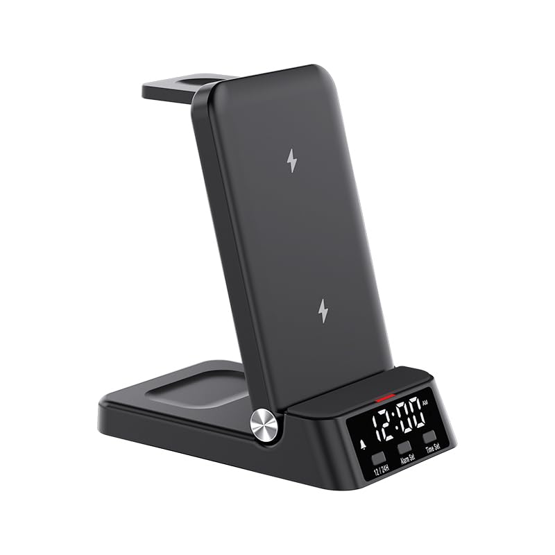 Ausla Station de Charge 4-en-1 avec Horloge, Pliable Magnétique 15W (B)