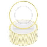 Tomeurperf 10Pcs Clear Charger Plates Bulk Wedding - 13' Premium Clear Plastic Chargers with Gold Beaded Rim，Decorative Dinner Charger Plates for Events & Parties