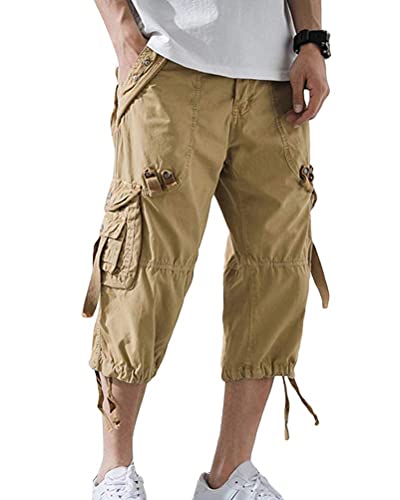 Onsoyours Shorts Cargo Homme Bermudas Pantalons Courts Rétro Baggy Pantacourt Casual Combat Pantalon Court Militaire Outdoor A Kaki L