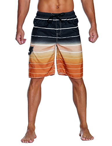Nonwe Men's Beachwear Quick Dry Holiday Drawstring Striped Swim Trunks Orange 38