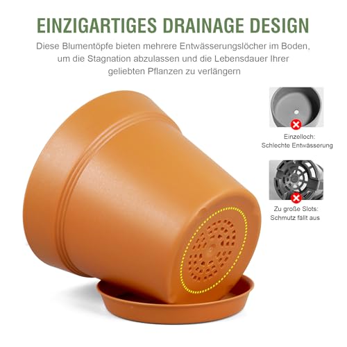 Homeuouz 6 Packs Blumentopf mit Untersetzer, 15.2cm Pflanzentopf, Plastik Übertopf mit Mehrere Ablauflöchern, Hydrokultur Topf… – Ansicht 3