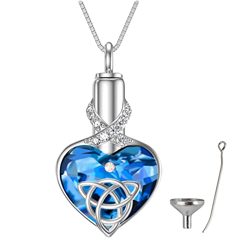 Canghai Rousa - Collar con colgante de urna, soporte para perfume de cenizas con herramienta de llenado, joyería conmemorativa para perros humanos, aleación, circonia azul Cover