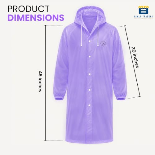 Image of Reusable EVA Hooded Raincoat| Transparent Waterproof Rain Wear for Men & Women | Elastic Full Sleeves | Front Button Design | Knee Length Free size