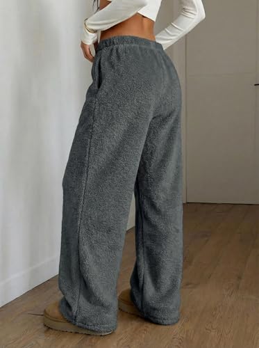 Image of ZAFUL Women's Fuzzy Plush Pajama Pants Wide Leg Pj Bottoms Lounge Pants | Soft Fluffy Sleep Pants Drawstring Elastic Waist Teddy Pjs for Women No Pockets