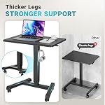 BONTEC Mobile Standing Desk Adjustable Height, Rolling Laptop Cart with Hook, Portable Workstation with Pneumatic Lift, Ergonomic Table with Wheels, Compact Home Office Desk, Black 25.6" x 17.7"